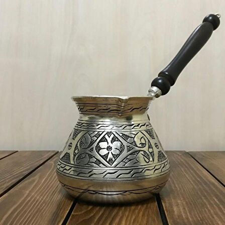 İşlemeli Bakır Tombik Cezve 7 Fincanlık