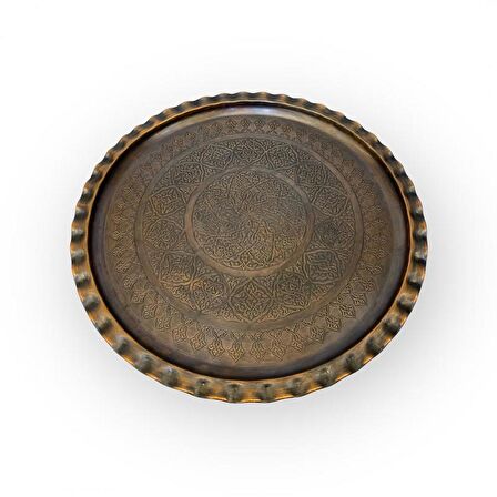 Oksitli Bakır İşlemeli Tepsi 35cm