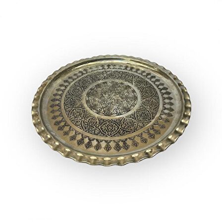 Kalaylı İşlemeli Çirtikli Bakır Tepsi 35 cm