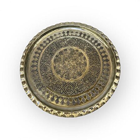 Kalaylı İşlemeli Çirtikli Bakır Tepsi 35 cm