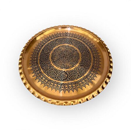 İşlemeli Çirtikli Skoç Eskitme Bakır Tepsi 38 cm