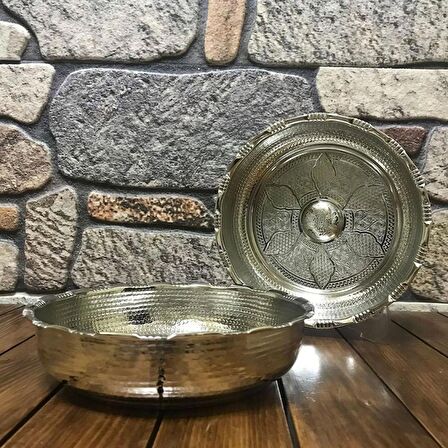 Nikelajlı Bakır Hamam Tası 20 cm