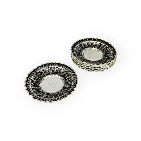 Zımba İşlemeli Çirtlikli Bakır Çay Tabağı