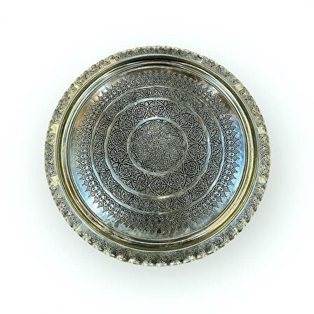 50 cm Kalaylı Eskitme İşlemeli Bakır Sini