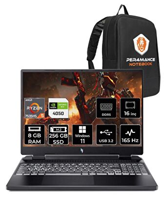 ACER Nitro 16 R5 7535HS 8GB 256GB SSD RTX4050/6GB 165HZ 16'' WUXGA W11H NH.QKBEY.003 & PER4 ÇANTA