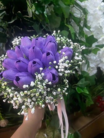 KAYZEN 16 lı cıpsolu  MOR LALE GELİN BUKETİ