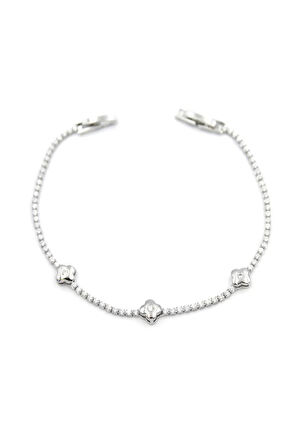 Taşlı Yonca Bileklik - Gümüş