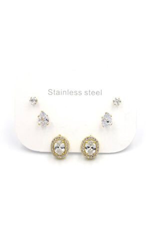 Çoklu Taşlı Küpe - Altın