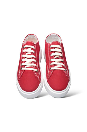 Kadın Rahat Kalıp Kalın Taban Keten Sneakers KIRMIZI