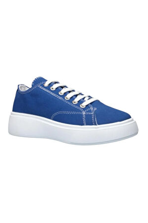 Kadın Rahat Kalıp Kalın Taban Keten Sneakers MAVİ