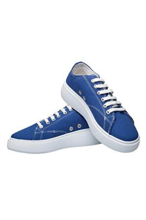 Kadın Rahat Kalıp Kalın Taban Keten Sneakers MAVİ