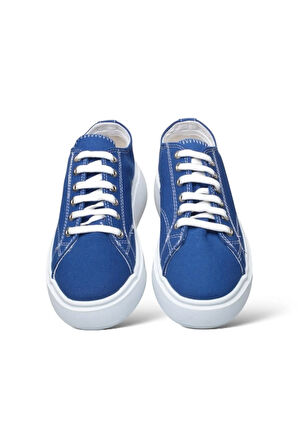 Kadın Rahat Kalıp Kalın Taban Keten Sneakers MAVİ
