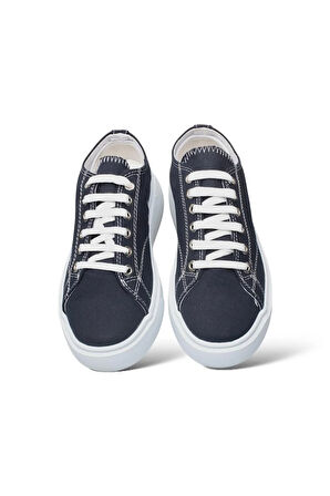 Kadın Rahat Kalıp Kalın Taban Keten Sneakers LACİVERT