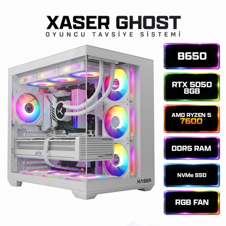 Xaser Ghost X110 Ryzen 5 7600 16GB Ram 1TB M.2 NVMe SSD 8GB RTX5050 Sıvı Soğutmalı Oyuncu Bilgisayarı