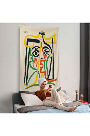 Pablo Picasso - Jacqueline'in Hasır Şapkalı Duvar Örtüsü-7419