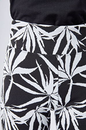 Kadın Yeşil Desenli Yüksek Bel Esnek İspanyol Paça Tayt Pantolan