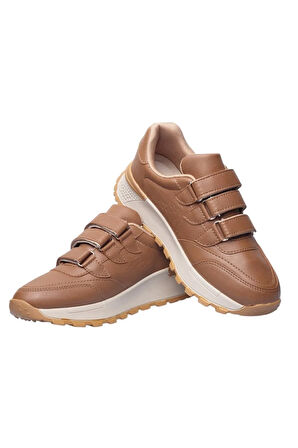 Kadın Cırtlı Kolay Giyilebilir Mevsimlik Sneaker Spor Ayakkabı TABA