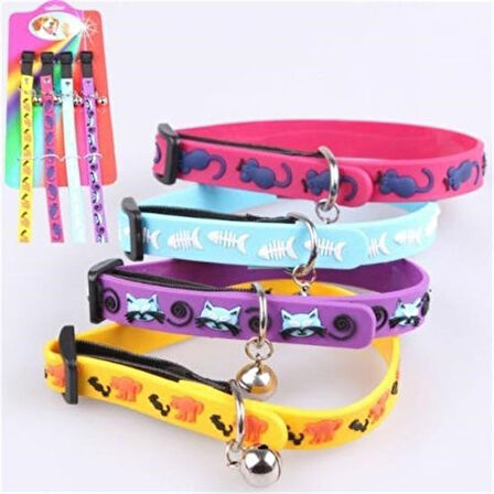 caselka® Çıngıraklı Zilli Sevimli Renkli Slikon Kedi Köpek Boyun Tasması