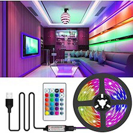 UpWay RGB Şerit Led 5 Metre Silikonlu Su Geçirmez Kesilebilir Bluetoothlu Müziğe Duyarlı Kumandalı