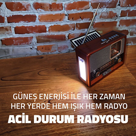Upway Güneş Enerjili Fenerli Şarjlı Retro Bluetooth Hoparlör FM AM SW Nostaljik Acil Durum Radyosu