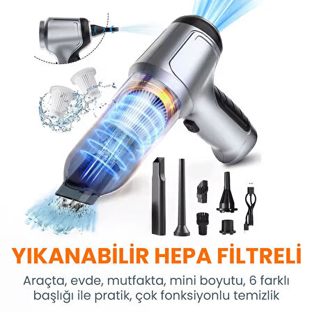 Upway Kablosuz Çekme Üfleme Kuru Islak Fonksiyonlu Hepa Filtreli Ev Araç Şarjlı Süpürge 