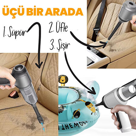 Upway Kablosuz Çekme Üfleme Kuru Islak Fonksiyonlu Hepa Filtreli Ev Araç Şarjlı Süpürge 