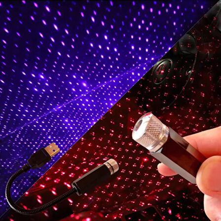 UpWay USB Lazer Yıldız Projektörü 2 Adet Kırmızı Mor Gece Lambası Oto Aksesuarı 