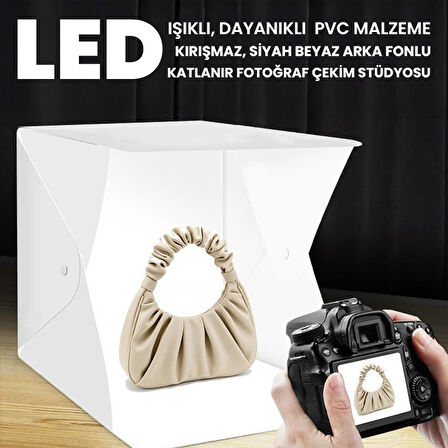 UpWay LED Işıklı Katlanır Beyaz Siyah Fonlu Mini Stüdyo Fotoğraf Çekim Çadırı