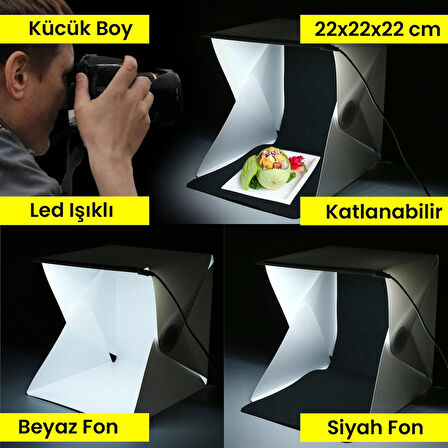 UpWay LED Işıklı Katlanır Beyaz Siyah Fonlu Mini Stüdyo Fotoğraf Çekim Çadırı