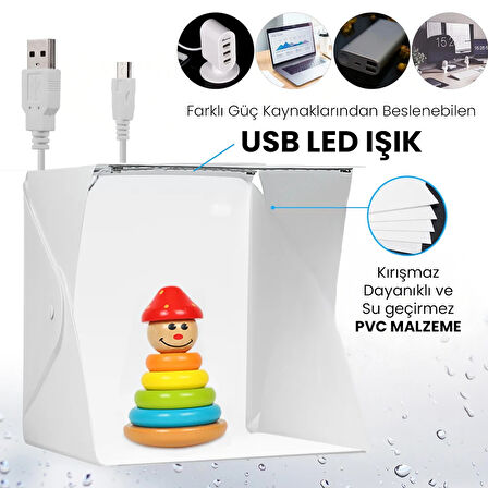 UpWay LED Işıklı Katlanır Beyaz Siyah Fonlu Mini Stüdyo Fotoğraf Çekim Çadırı