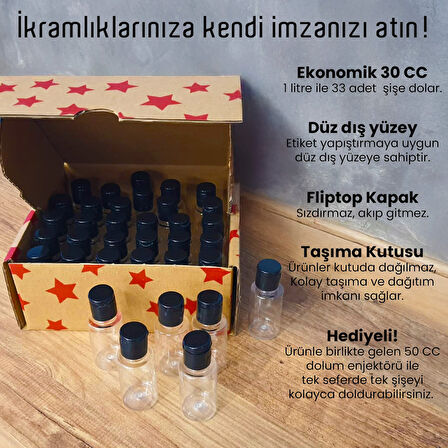 UpWay 35 Adet 30 CC Fliptop Kapaklı Boş Plastik Pet Şişe Dolum Enjektörü Hediyeli