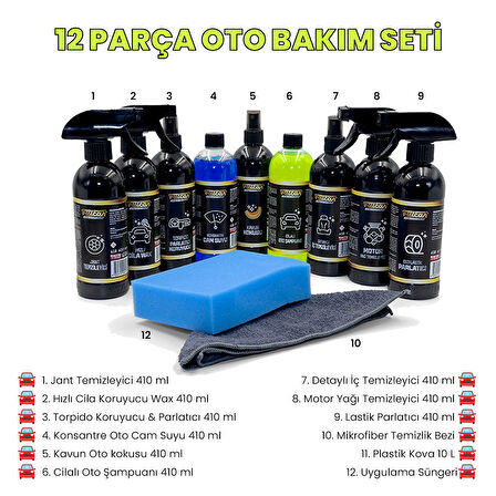 UpWay 12 Parça Fulcar Yıkama Kovalı Full Oto Temizlik ve Araç Bakım Seti