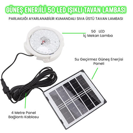 UpWay 45W Güneş Enerjili İç Mekan Sıva Üstü 50 LED Kumandalı Tavan Lambası