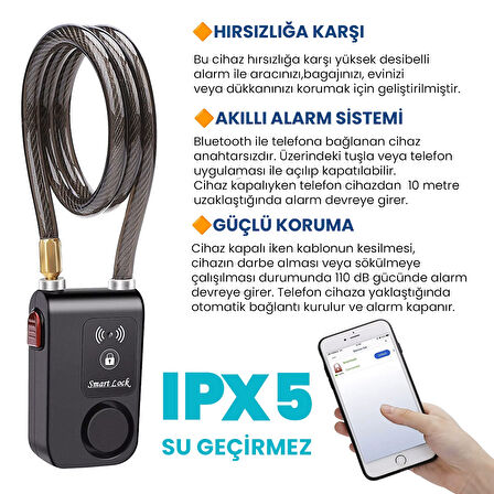 Upway Hırsızlığa Karşı Anahtarsız Telefon Kontrollü Motorsiklet Bisiklet Alarmlı Sirenli Padlock Kilit