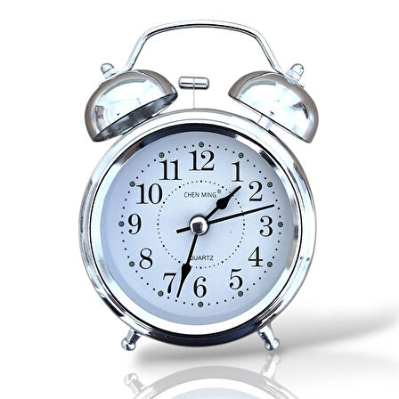 UpWay Çanlı Tokmaklı Yüksek Zil Sesli Gümüş Metal Kasalı Işıklı Nostaljik Retro Çalar Saat 