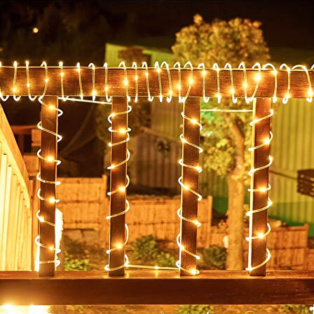Güneş Enerjili Silikon Borulu 12M 100 LED Işık Zinciri – Se Geçirmez Dış Mekan LED Lamba