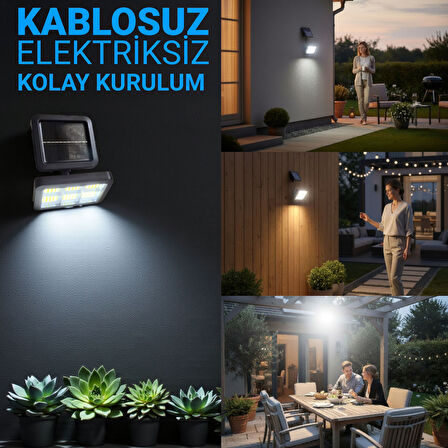 Upway Güneş Enerjili Sensörlü 800 LM 120 Led Lamba - İç ve Dış Mekan Solar Aydınlatma
