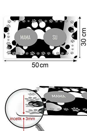 Siyah Beyaz Pati Mama Altlığı Mama Paspası 50x35cm