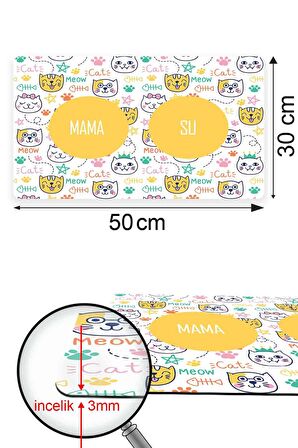 Ekru Kediler Kedi Köpek Mama Altlığı Mama Paspası 50x35cm