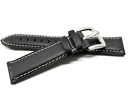 Fado&Her Saate Uyumlu Hakiki Siyah Beyaz Dikişli   Deri Saat Kordonu 22   mm  (44)