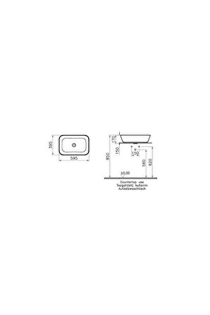 Dikdörtgen Çanak Lavabo 60 Cm Deliksiz 7425b003-0012