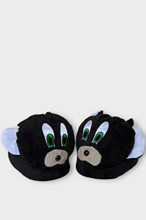 Kadın Sevimli Hayvan Figürlü Panduf Ev Botu SİYAH