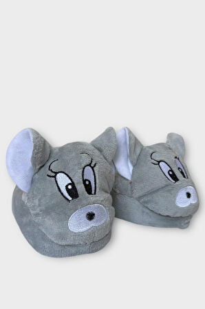 Kadın Sevimli Hayvan Figürlü Panduf Ev Botu GRİ