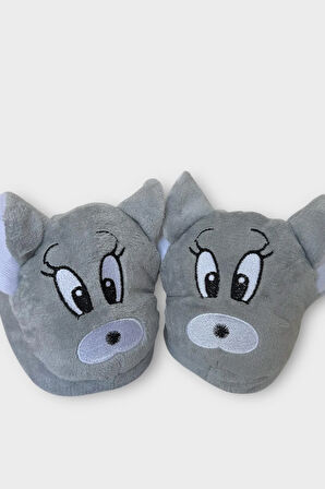 Kadın Sevimli Hayvan Figürlü Panduf Ev Botu GRİ