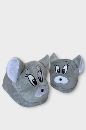 Kadın Sevimli Hayvan Figürlü Panduf Ev Botu GRİ