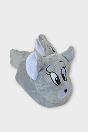 Kadın Sevimli Hayvan Figürlü Panduf Ev Botu GRİ