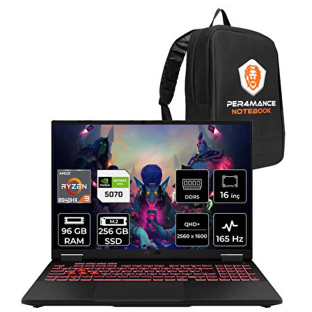 Asus TUF Gaming A16 R9 8940HX 96GB 256GB SSD RTX5070/8GB 165Hz 16'' 2.5K WQXGA FDOS Laptop FA608PP