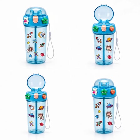 Heydiye Mâbeyn İkili Suluk 550 ml – Tritan BPA-BPS Free Matara, Çift Hazneli, Çift İçim Kapaklı, Bilek ve Boyun Askılı, Sticker & 3D Figür Hediyeli
