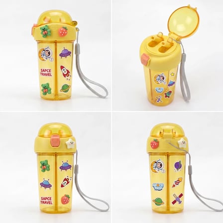 Heydiye Mâbeyn İkili Suluk 550 ml – Tritan BPA-BPS Free Matara, Çift Hazneli, Çift İçim Kapaklı, Bilek ve Boyun Askılı, Sticker & 3D Figür Hediyeli