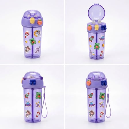 Heydiye Mâbeyn İkili Suluk 550 ml – Tritan BPA-BPS Free Matara, Çift Hazneli, Çift İçim Kapaklı, Bilek ve Boyun Askılı, Sticker & 3D Figür Hediyeli